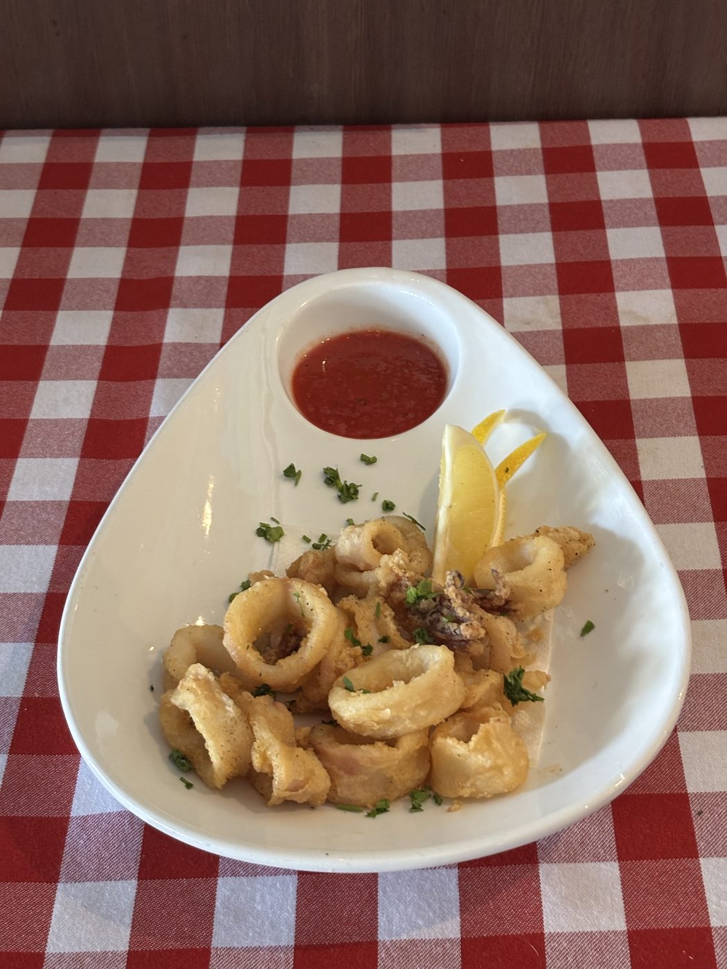 Golden fried calamari served with marinara dipping sauce