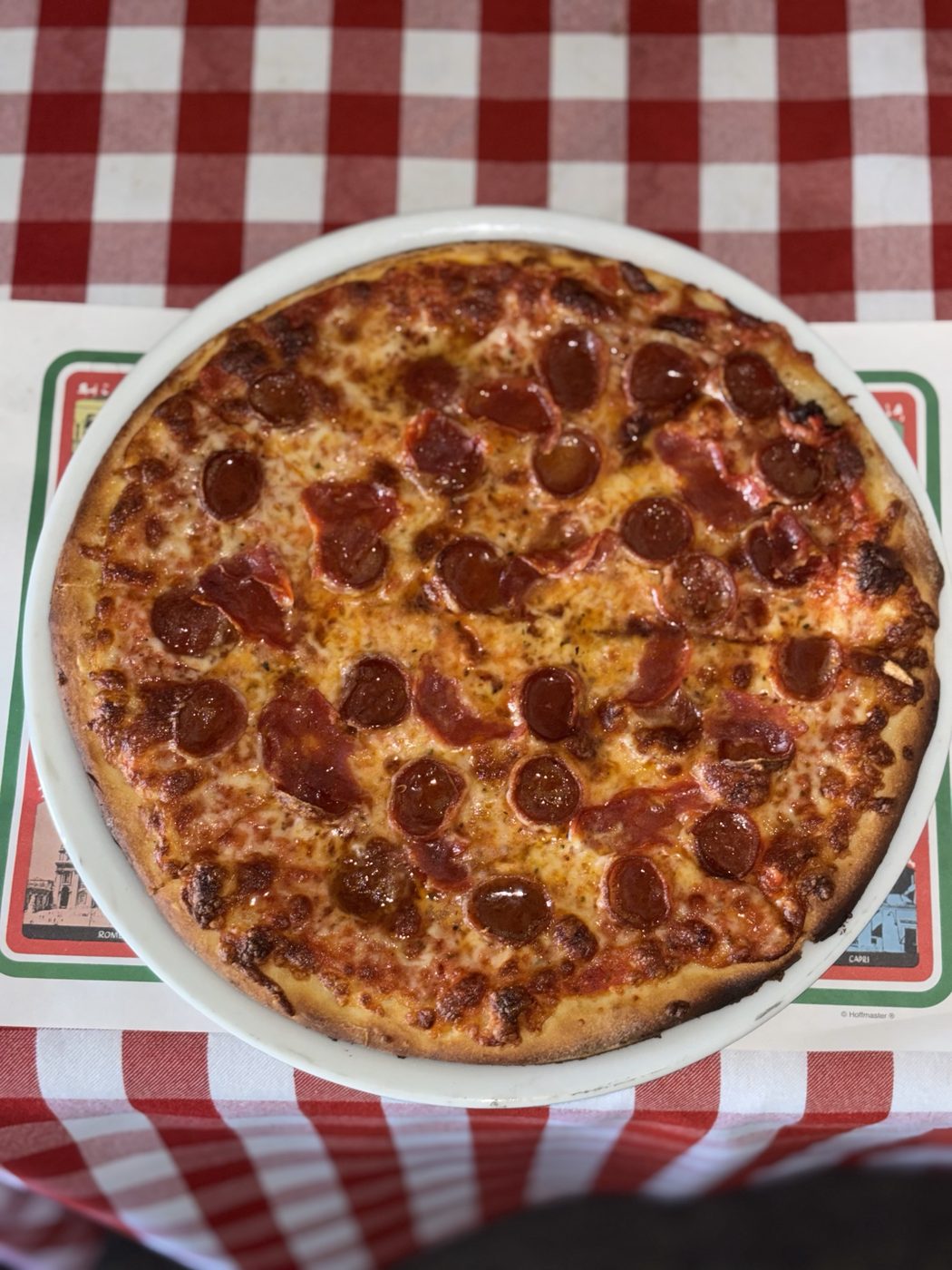Freshly baked pepperoni pizza